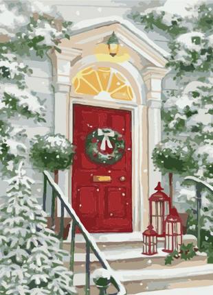 Картина за номерами strateg преміум віночок на дверях з лаком та з рівнем розміром 40х50 см (gs1547)