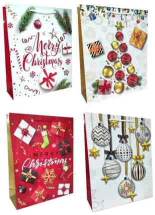 Подарунковий пакет картон 150грм, "merry christmas" мікс 4 види, 32*45*10см 6 шт. в уп. /12/