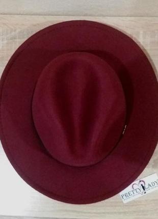 Шляпа фетровая федора унисекс с устойчивыми полями и лентой бордовая (марсала)4 фото