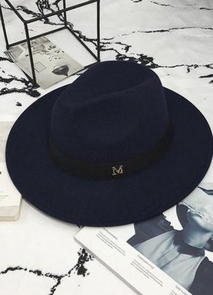 Шляпа фетровая федора унисекс с устойчивыми полями и лентой темно-синяя1 фото