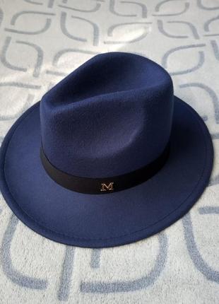 Шляпа фетровая федора унисекс с устойчивыми полями и лентой темно-синяя3 фото
