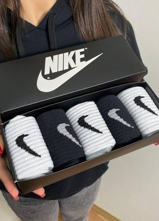 Набор женских высоких спортивных хлопковых модных носков с логотипом nike 36-41 5 пар в фирменной коробке ms