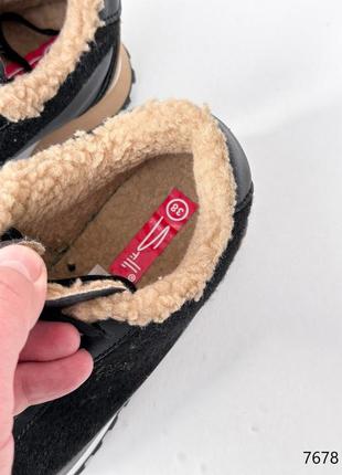 Чорні шкіряні фетрові текстильні зимові кросівки на товстій підошві зима з хутром на хутрі войлок фетр4 фото