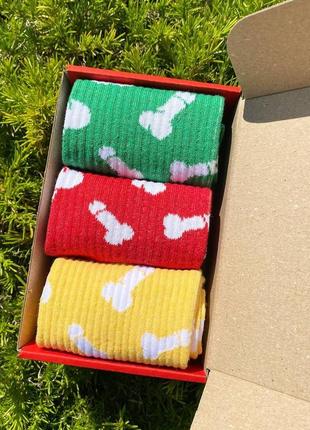 Веселые носки женские на подарок 36-41 на 3 пары в коробке5 фото