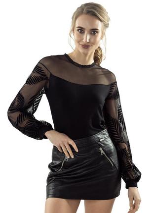 Женская нарядная блуза черного цвета со вставками из сетки. модель samanta eldar1 фото