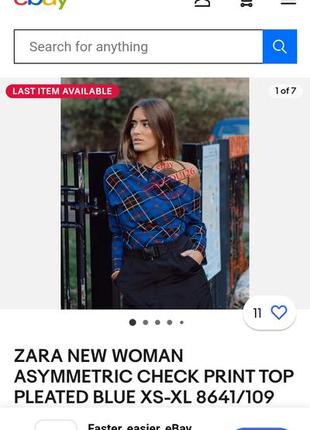 ZARA NEW WOMAN ASYMMETRIC CHECK PRINT TOP PLEATED BLUE XS-XL 8641/109