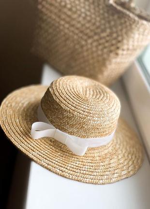 Соломенная шляпа канотье 8 см поле