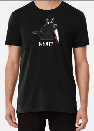 Чоловіча та жіноча футболка з принтом кіт з ножем хелловін