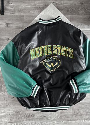 Винтажный шерстяной колледж бомбер с нашивками wayne state1 фото