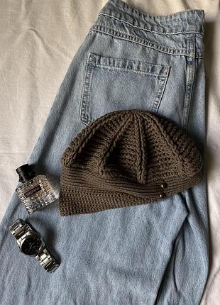 Хлопковый берет цвета хаки от sela