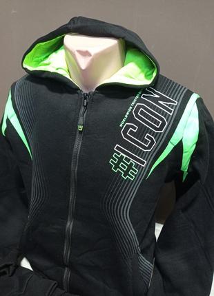 Костюм утепленный для мальчика подростка венгрия  сон на 9-18 лет двойка куртка и штаны  черный с зеленым2 фото