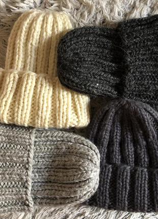 Вязаная зимняя шапка ручной работы, теплая шапка, объемная шапка ( в наличии)2 фото