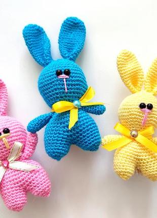 Амигуруми зайчик кролик игрушка детская желто голубой синий розовый мини2 фото