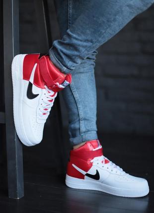 Nike air force high white red, мужские высокие кроссовки найк хайтопы