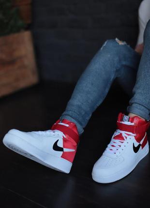 Nike air force high nba мужские шикарные высокие кроссовки найк эир форс белые с красным2 фото