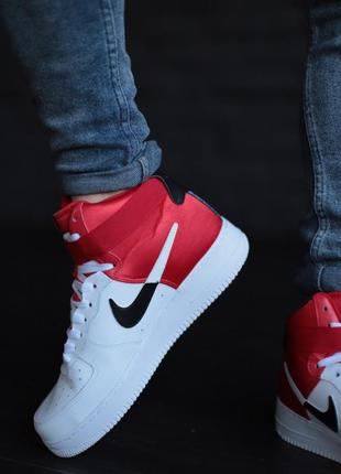 Nike air force high nba мужские шикарные высокие кроссовки найк эир форс белые с красным4 фото