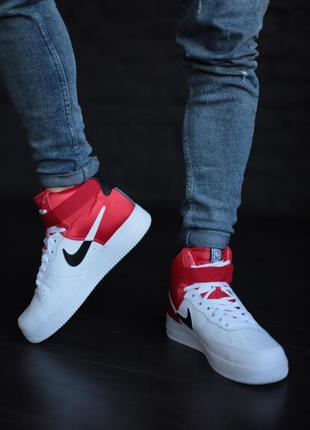 Nike air force high nba мужские шикарные высокие кроссовки найк эир форс белые с красным5 фото