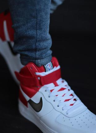 Nike air force high nba мужские шикарные высокие кроссовки найк эир форс белые с красным6 фото