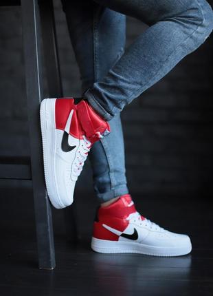 Nike air force high nba мужские шикарные высокие кроссовки найк эир форс белые с красным7 фото