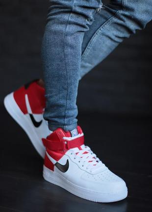 Nike air force high nba мужские шикарные высокие кроссовки найк эир форс белые с красным8 фото
