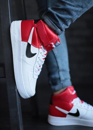Nike air force high nba мужские шикарные высокие кроссовки найк эир форс белые с красным10 фото