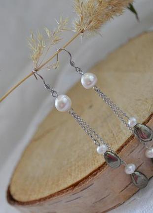 Сережки з пиритом і перлами 'ольвія'