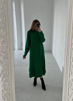 Зеленое вязаное длинное платье оверсайз1 фото