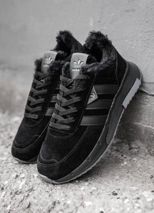 Зимние чёрные кроссовки на меху adidas чорні зимові кросівки з хутром adidas