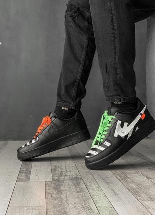 Кросівки найк чорні nike air force 1 low black white green orange, мужские кроссовки найк
