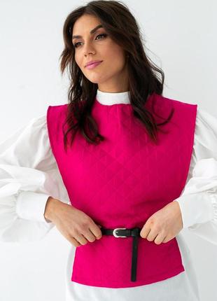 Блуза с объемными рукавами с накидкой и поясом elisa - фуксия цвет, s (есть размеры)7 фото