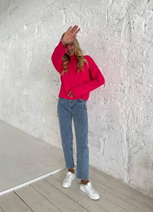 Яркий розовый вязаный свитер7 фото
