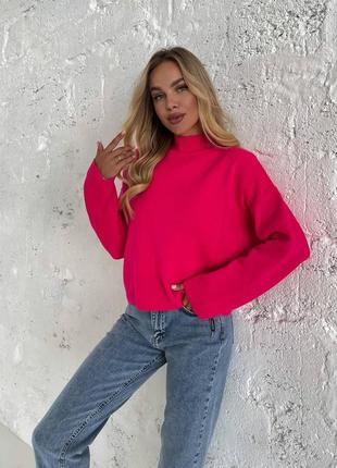 Яркий розовый вязаный свитер2 фото