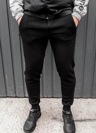 Зимние чёрные спортивные штаны брюки на флисе adidas чорні спортивні штани на флісі дуже теплі adidas7 фото