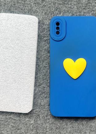 Чохол iphone xs max блакитний з жовтим сердечком патріотичний