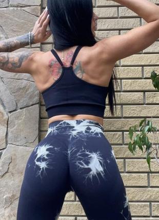 ✔️лосины мрамор бесшовные  ✔️топ на тонких бретельках