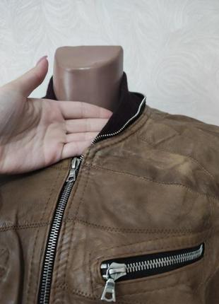 Стильная винтажная оверсайз куртка бомбер из натуральной кожи7 фото