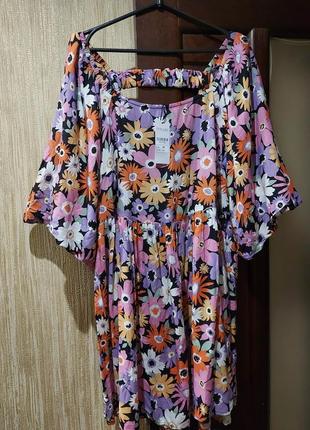Шикарное цветочное платье, туника, удлиненная блуза с рукавами фонариками yours 54-587 фото