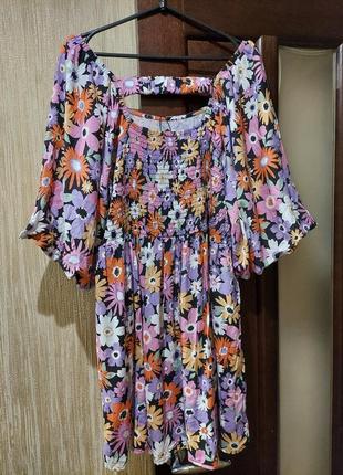 Шикарное цветочное платье, туника, удлиненная блуза с рукавами фонариками yours 54-588 фото
