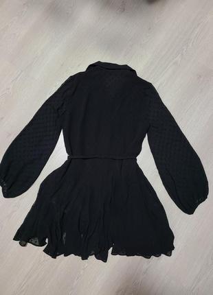Платье рубашка черное с поясом прозрачные рукава нарядное вечернее zara xs s m 6895/0407 фото