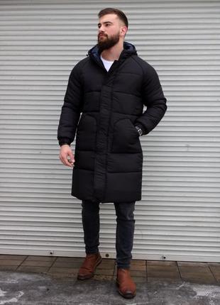 Мужской зимний удлиненный пуховик, пальто, куртка черного цвета s-xl