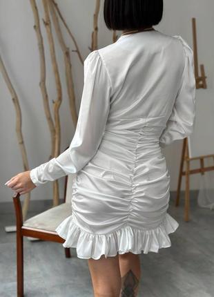 Шелковое облегающее платье мини с рюшами и пуш ап с вырезом декольте 🔥7 фото