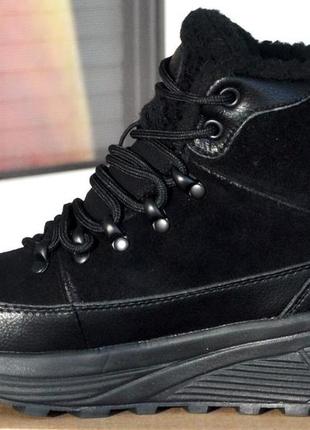 Размеры 36, 37, 38, 39  зимние кожаные ботинки кроссовки restime, на меху, черные, полноразмерные4 фото