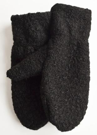 Варежки рукавицы женские овчина мерлушка на флисе черные1 фото