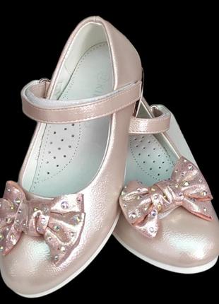 Туфли розовые, пудра с бантиком для девочки1 фото
