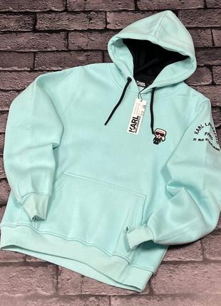 Мужские худи трехнитка на флисе / брендовые толстовки от karl голубые