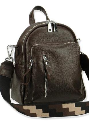 Стильна шкіряна коричнева сумка-рюкзак з текстильним ременем, кольори в асортименті
