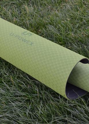 Килимок для йоги та фітнесу u-powex tpe yoga mat green/black (183х61х0.6) r_7909 фото