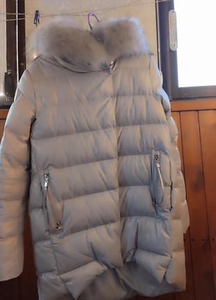 Шикарный пуховик эко кожа