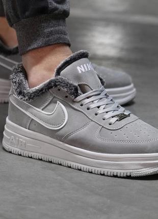 Чоловічі низькі зимові кросівки на хутрі nike suede winter, сірі