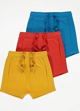 Шорти дитячі трикотажні george для хлопчика літні, комплект із 3 штук: червоні, жовті, сині; розмір 92-98